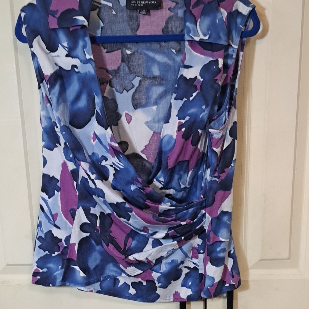 Jones New York Women's Floral Blouse - Blue and Purple - Picture 1 of 1
